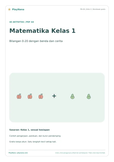 Sampul Matematika Bertahap Kelas 1: Bilangan 0-20, PlayNana edisi 2